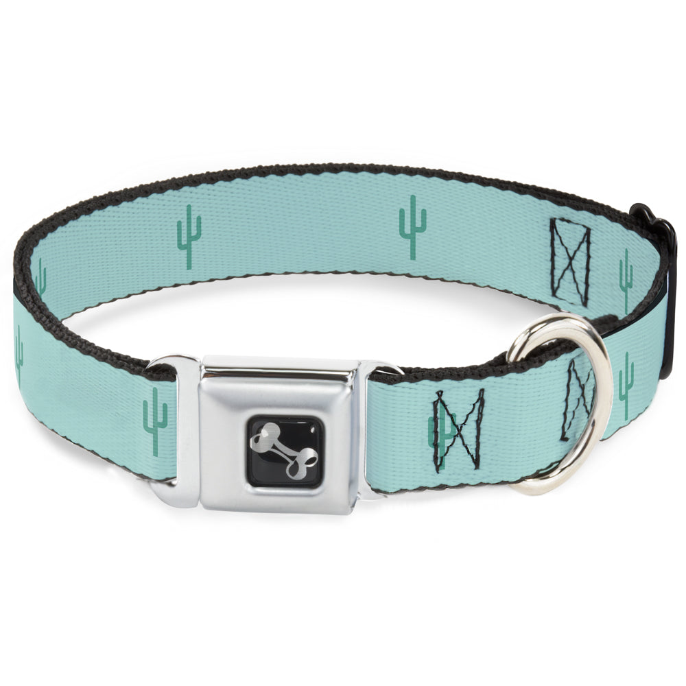 Dog Bone Seatbelt Buckle Collar - Cacti1 Aqua Blues