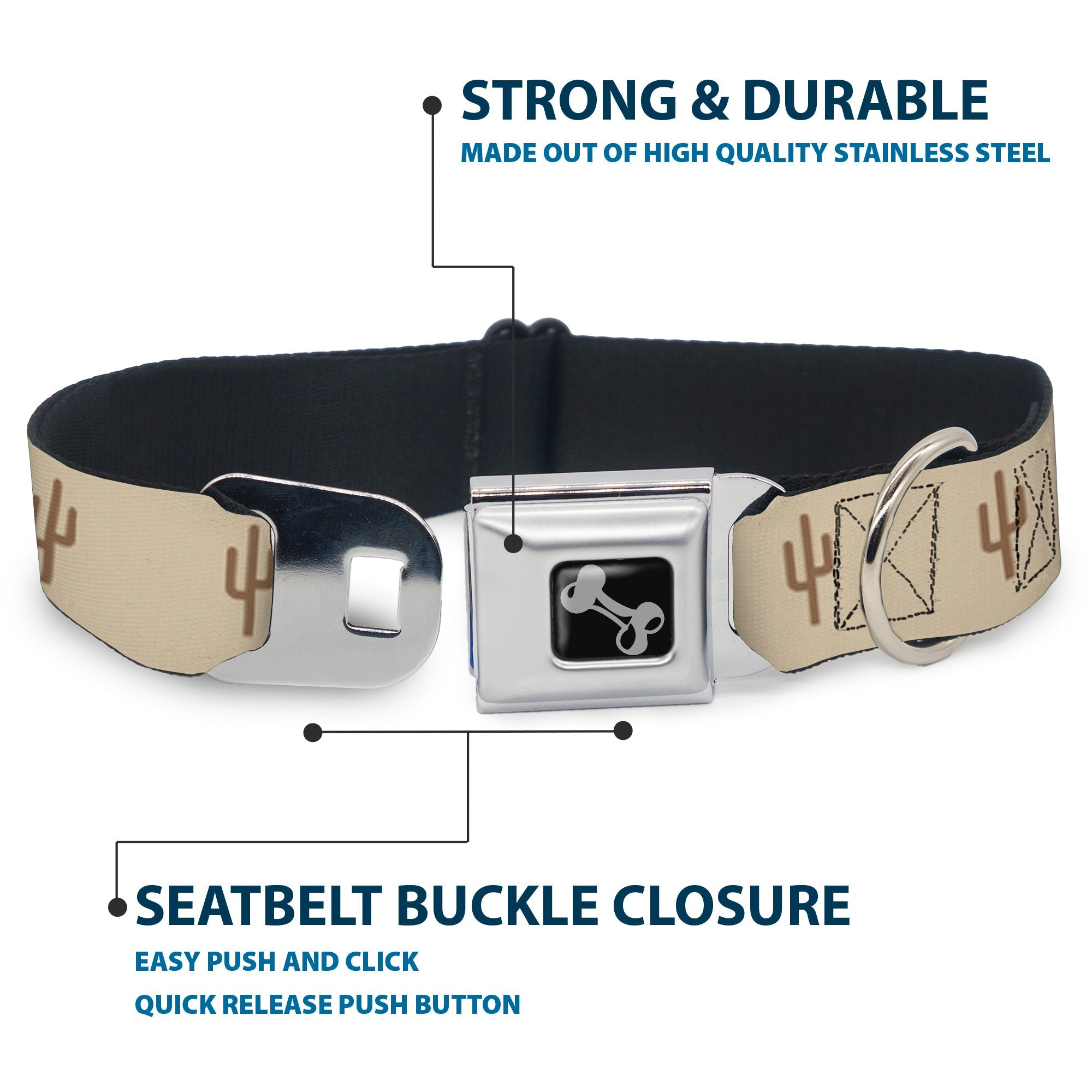 Dog Bone Seatbelt Buckle Collar - Cacti2 Tans