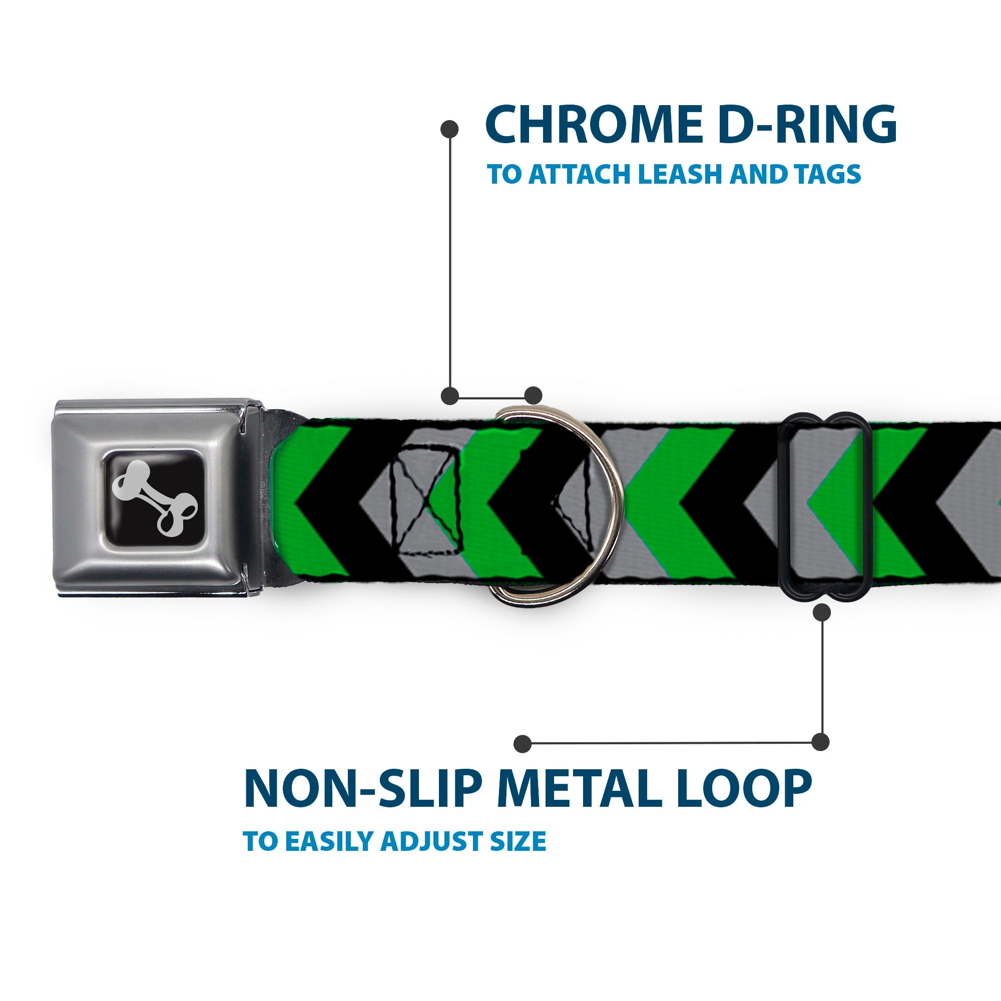 Dog Bone Seatbelt Buckle Collar - Chevron Green/Black/Gray