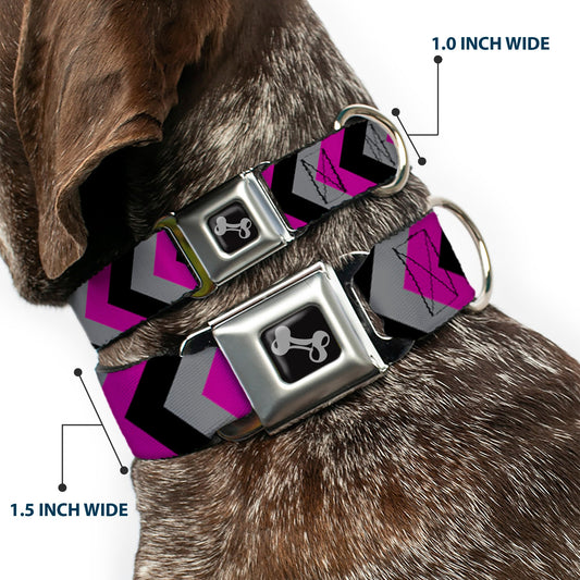 Dog Bone Seatbelt Buckle Collar - Chevron Purple/Black/Gray