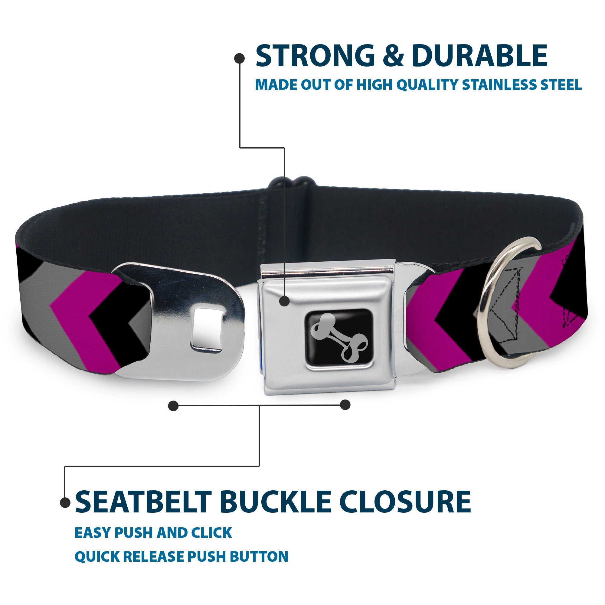 Dog Bone Seatbelt Buckle Collar - Chevron Purple/Black/Gray