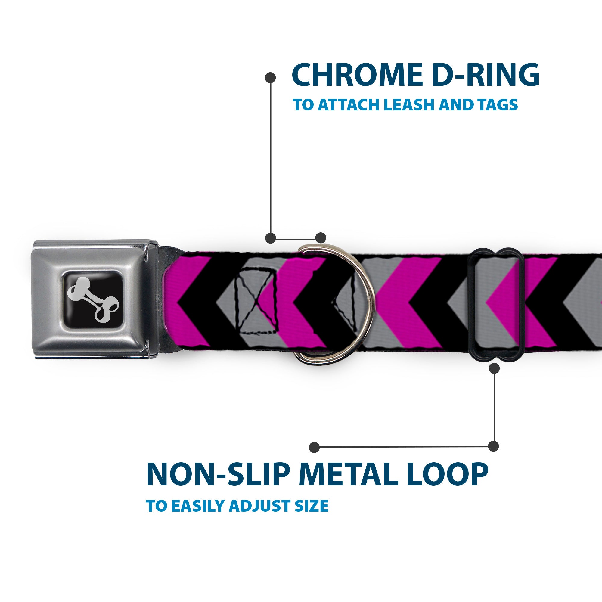 Dog Bone Seatbelt Buckle Collar - Chevron Purple/Black/Gray