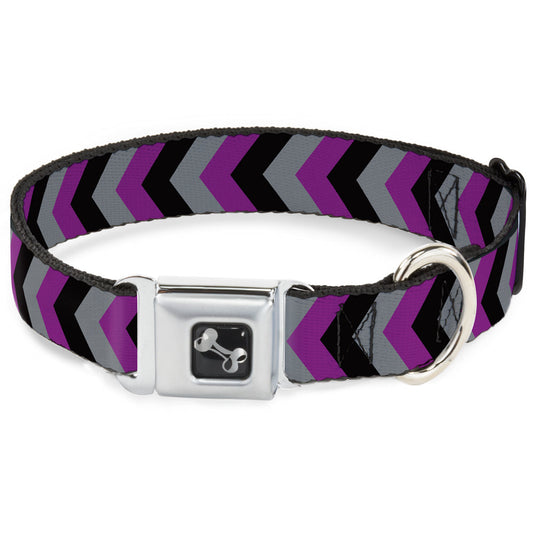 Dog Bone Seatbelt Buckle Collar - Chevron Purple/Black/Gray
