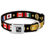 Dog Bone Seatbelt Buckle Collar - CHAMPION Belt/Flags/Stars Black/Golds