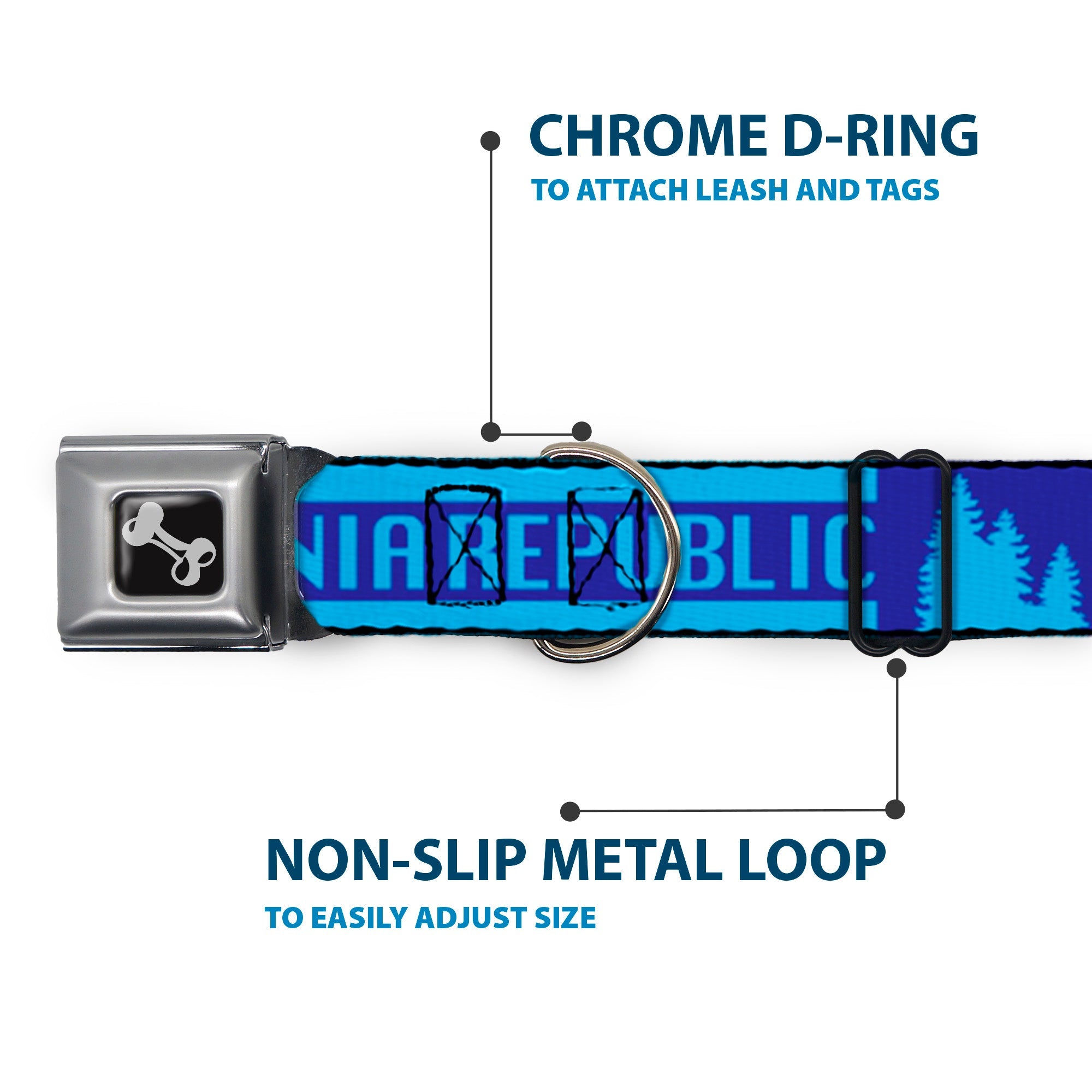 Dog Bone Seatbelt Buckle Collar - CALIFORNIA REPUBLIC/Bear/Stars Silhouette Blues
