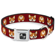 Dog Bone Seatbelt Buckle Collar - Corgi Face/Rump Red