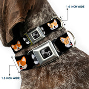 Dog Bone Seatbelt Buckle Collar - Corgi 3-Faces Black