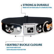 Dog Bone Seatbelt Buckle Collar - Corgi 3-Faces Black