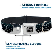 Dog Bone Black/Silver Seatbelt Buckle Collar - Constellations Scattered Midnight Blue/White