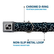 Dog Bone Black/Silver Seatbelt Buckle Collar - Constellations Scattered Midnight Blue/White