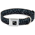 Load image into Gallery viewer, Dog Bone Black/Silver Seatbelt Buckle Collar - Constellations Scattered Midnight Blue/White
