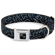 Dog Bone Black/Silver Seatbelt Buckle Collar - Constellations Scattered Midnight Blue/White