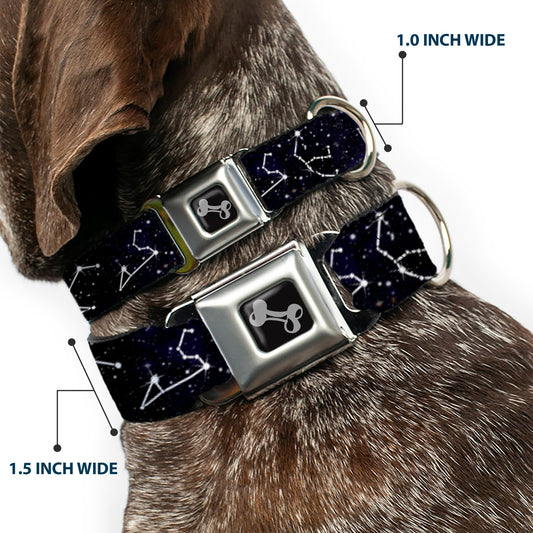 Dog Bone Black/Silver Seatbelt Buckle Collar - Constellations-14 Galaxy/White
