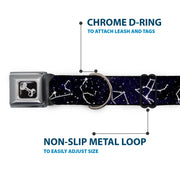 Dog Bone Black/Silver Seatbelt Buckle Collar - Constellations-14 Galaxy/White