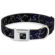 Dog Bone Black/Silver Seatbelt Buckle Collar - Constellations-14 Galaxy/White