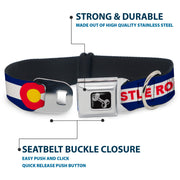 Dog Bone Black/Silver Seatbelt Buckle Collar - Colorado CASTLE ROCK Flag Blue/White/Red/Yellows