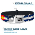 Load image into Gallery viewer, Dog Bone Black/Silver Seatbelt Buckle Collar - Colorado BOULDER Flag Blue/White/Red/Yellow
