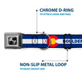 Load image into Gallery viewer, Dog Bone Black/Silver Seatbelt Buckle Collar - Colorado BOULDER Flag Blue/White/Red/Yellow
