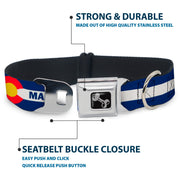 Dog Bone Black/Silver Seatbelt Buckle Collar - Colorado MANITOU SPRINGS Flag Blue/White/Red/Yellow
