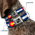 Dog Bone Black/Silver Seatbelt Buckle Collar - COLORADO Text Flag Blue/White/Red/Yellow