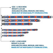 Dog Bone Black/Silver Seatbelt Buckle Collar - COLORADO Text Flag Blue/White/Red/Yellow