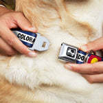 Dog Bone Black/Silver Seatbelt Buckle Collar - COLORADO Text Flag Blue/White/Red/Yellow
