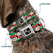 Dog Bone Black/Silver Seatbelt Buckle Collar - Christmas Penguin Flip/Stripe Green/White/Orange/Black