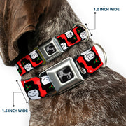 Dog Bone Black/Silver Seatbelt Buckle Collar - Christmas Snowman Flip Red/White