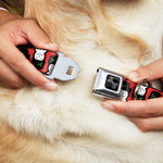 Dog Bone Black/Silver Seatbelt Buckle Collar - Christmas Snowman Flip Red/White