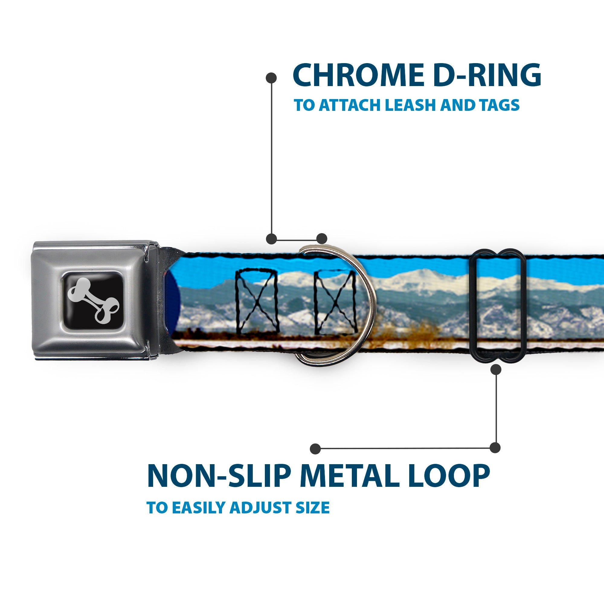 Seatbelt Buckle Collar - Colorado Mount Evans Vivid Landscape/Colorado Flag Icon
