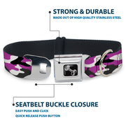 Dog Bone Black/Silver Seatbelt Buckle Collar - Camo Purple/Black/Gray/White