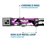Dog Bone Black/Silver Seatbelt Buckle Collar - Camo Purple/Black/Gray/White