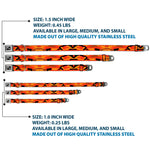 Dog Bone Black/Silver Seatbelt Buckle Collar - Camo Oranges/Black