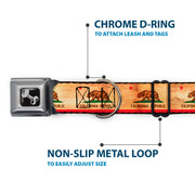 Dog Bone Black/Silver Seatbelt Buckle Collar - California Flag Continuous Vintage