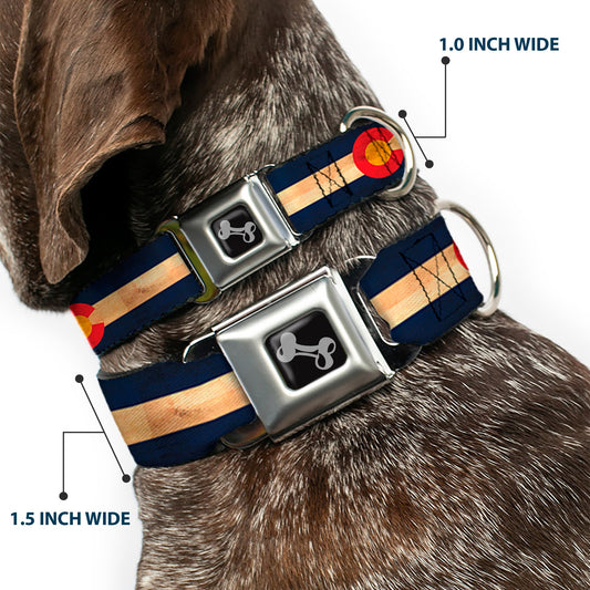 Dog Bone Black/Silver Seatbelt Buckle Collar - Colorado Flag Continuous Vintage