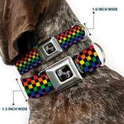 Dog Bone Black/Silver Seatbelt Buckle Collar - Checker Black/Rainbow Multi Color