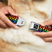 Dog Bone Black/Silver Seatbelt Buckle Collar - Checker Black/Rainbow Multi Color