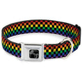 Load image into Gallery viewer, Dog Bone Black/Silver Seatbelt Buckle Collar - Checker Black/Rainbow Multi Color
