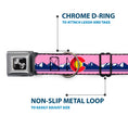 Load image into Gallery viewer, Dog Bone Black/Silver Seatbelt Buckle Collar - Colorado Flag Icon Mountain Skyline Pink/Blue/White
