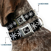 Dog Bone Black/Silver Seatbelt Buckle Collar - Starry Snowflakes Black/White/Gray