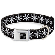 Dog Bone Black/Silver Seatbelt Buckle Collar - Starry Snowflakes Black/White/Gray