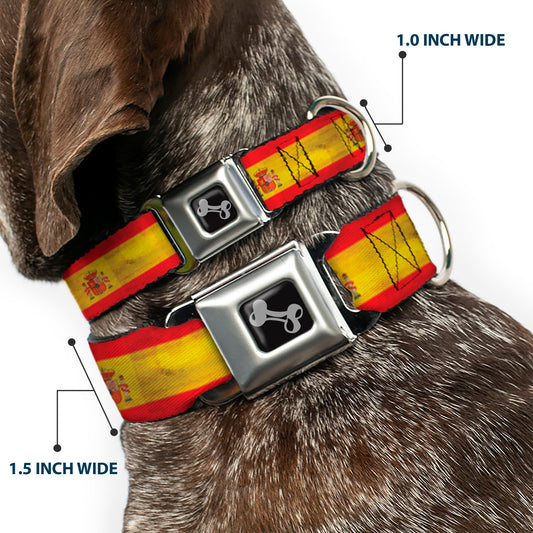 Dog Bone Black/Silver Seatbelt Buckle Collar - Spain Flag Continuous Vintage