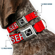 Dog Bone Black/Silver Seatbelt Buckle Collar - SERVICE DOG Red/Black/White