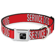 Dog Bone Black/Silver Seatbelt Buckle Collar - SERVICE DOG Red/Black/White