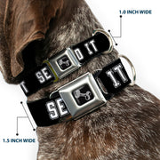 Dog Bone Black/Silver Seatbelt Buckle Collar - SEND IT Black/White