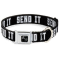 Load image into Gallery viewer, Dog Bone Black/Silver Seatbelt Buckle Collar - SEND IT Black/White
