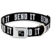 Dog Bone Black/Silver Seatbelt Buckle Collar - SEND IT Black/White