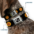 Load image into Gallery viewer, Dog Bone Black/Silver Seatbelt Buckle Collar - Sunflower Face Repeat Black
