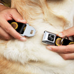 Dog Bone Black/Silver Seatbelt Buckle Collar - Sunflower Face Repeat Black