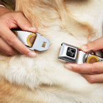 Dog Bone Black/Silver Seatbelt Buckle Collar - Sunflower Face Repeat White